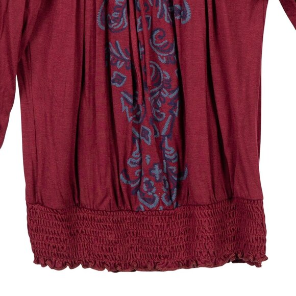 Pretty Good Peasant Blouse L Womens NEW Burgundy Boho Blue Paisley 3/4 Sleeves - Picture 4 of 6